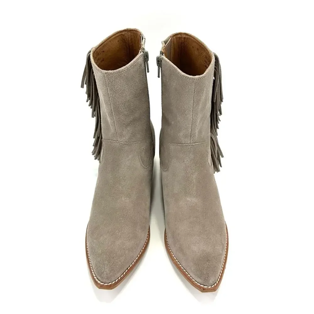 Jeffrey Campbell Hastings Gray Cowboy Ankle Boot Sz 9.5 Suede Fringes Rodeo New